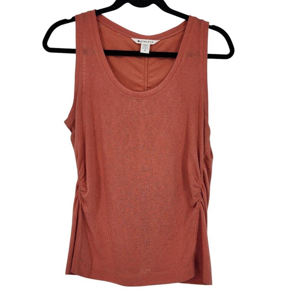 Athleta Rust Orange Ruched Back Split Tank Top M Tencel/Modal Blend Activewear